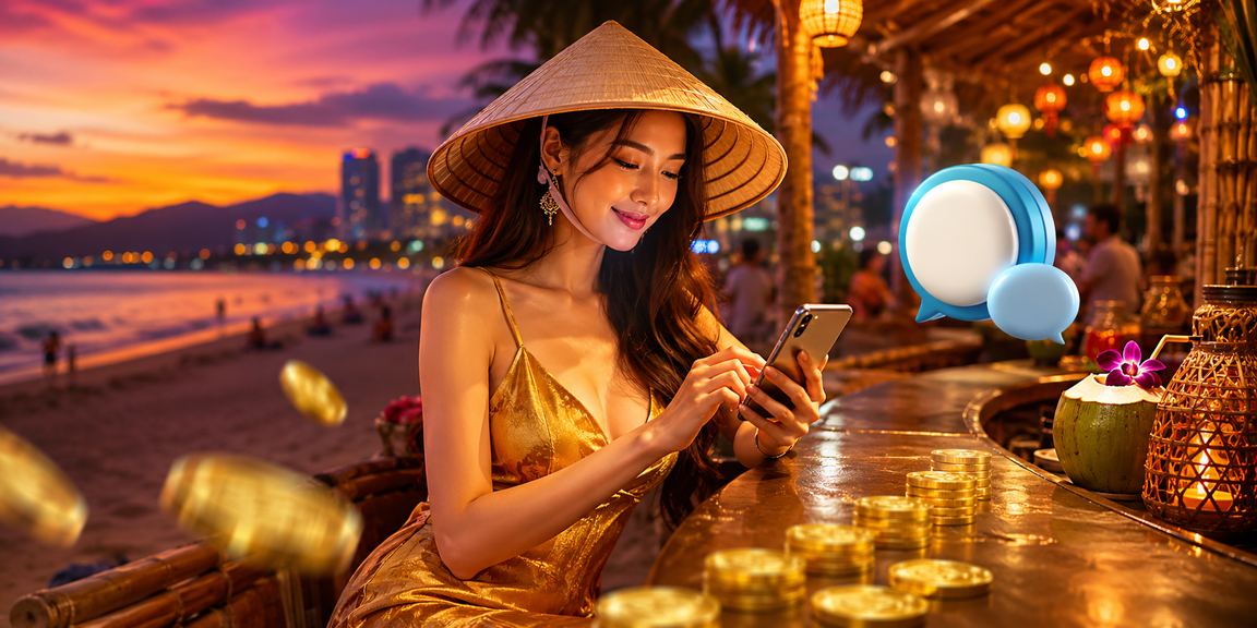 Người chơi bài tại không gian truyền thống Đà Nẵng với nón lá Việt Nam